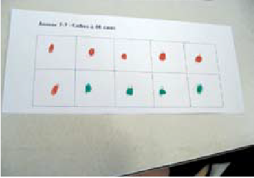 Cadre à dix cases complété par des points de couleurs.