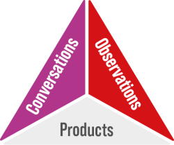 Evaluation infographic: Conversation, observations, productions.