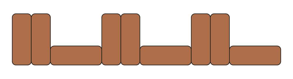 Un modèle utilisant des blocs. Le modèle est composé de deux blocs en position verticale et d'un bloc en position horizontale. Ce motif est répété trois fois.