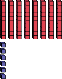 Représentation décomposée du chiffre 86 avec des cubes emboîtables. 8 dizaines et 6 unités.