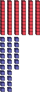 Représentation décomposée du chiffre 86 avec des cubes emboîtables. 6 dizaines, 26 unités. 