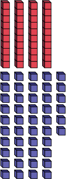 Représentation décomposée du chiffre 86 avec des cubes emboîtables. 4 dizaines, 46 unités. 