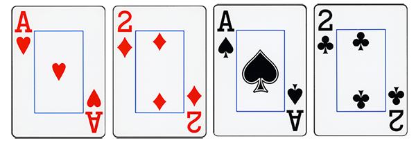 The 4 cards of the ace of a deck of cards.