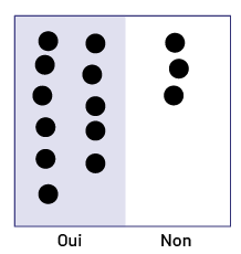 Diagramme divisé en deux, soit Oui et Non. Du côté du Oui, on trouve 11 jetons noirs et du côté du Non, on en trouve 3.