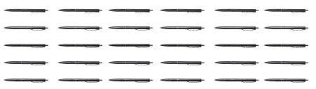 Six colonnes de 5 stylos sont alignées côte à côte.