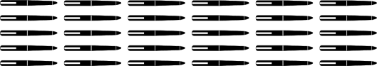 Six colonnes de 5 stylos sont alignées côte à côte.