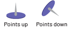 Two staple pins are placed side by side: one points up and the other points down.