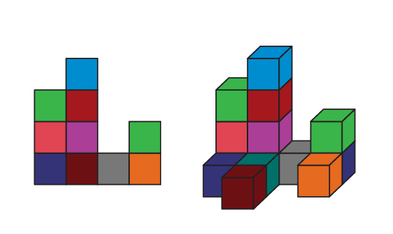 Il y a deux images. La première est la vue de face de la deuxième image, soit une structure de cube. 