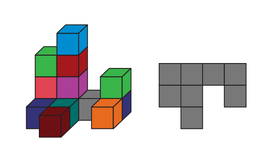 Il y a deux images: un solide vu diagonalement et sa vue de dessus. 