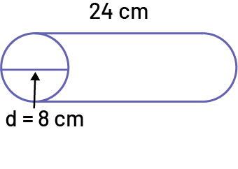 Un cylindre dont la base a un diamètre de 8 centimètres. Et la hauteur du cylindre est de 24 centimètres.