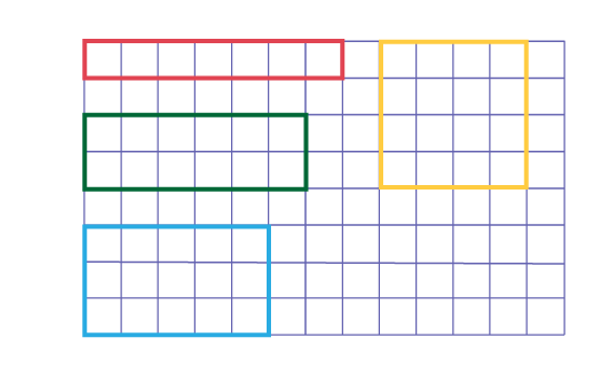 There is a grid on which three different rectangles and a square are placed.