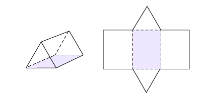 A pyramid with a triangular base and the spatial visualization of its development.