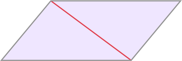 A parallelogram divided in two by an oblique line in red.