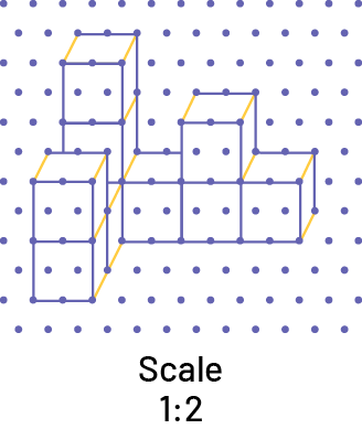 Solid drawn in an oblique projection, on dotted paper. The solid is reproduced at a one to 2 scale.