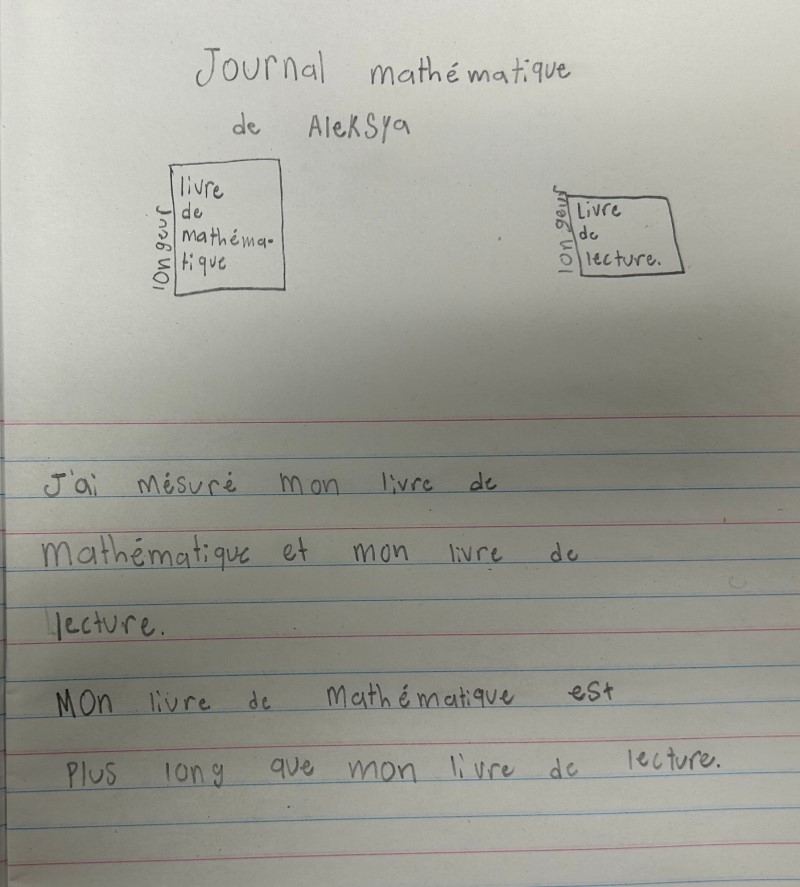 Un exemple de journal mathématique. L’élève a fait un dessin puis a expliqué sa démarche mathématique en mots.